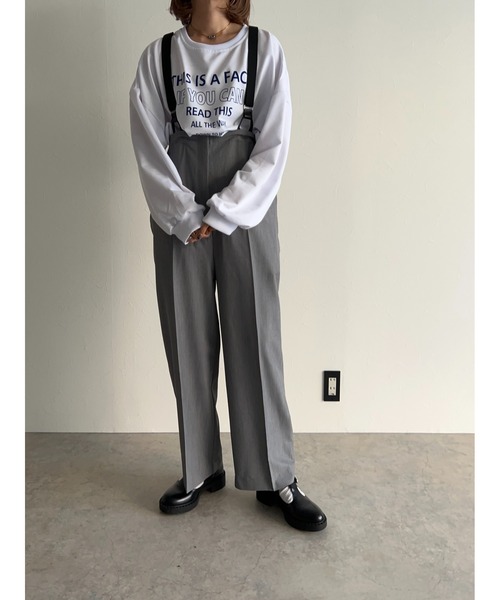 owndaily（オンデイリー）の「サスペンダー付きタックパンツ（サロペット/オーバーオール・レディース・グレー/ブラック・FREE）」の12枚目の写真