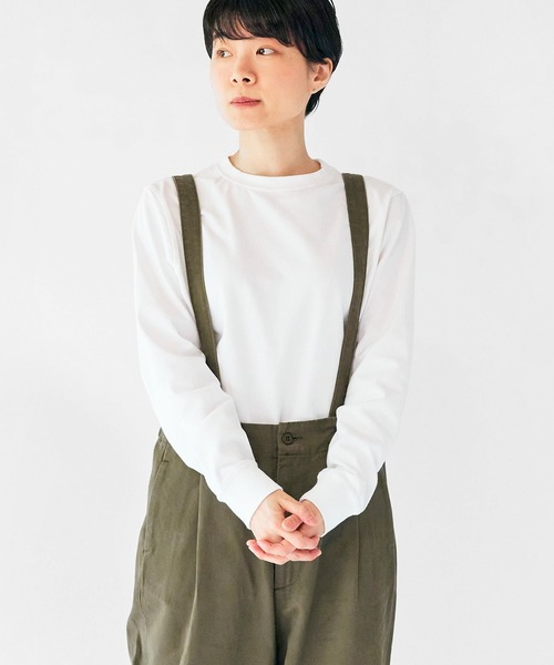 SETTO（セット）の「COMFORT-T：ロングTシャツ（Tシャツ/カットソー・レディース・カーキ/ホワイト・XS/S/L/M）」の2枚目の写真