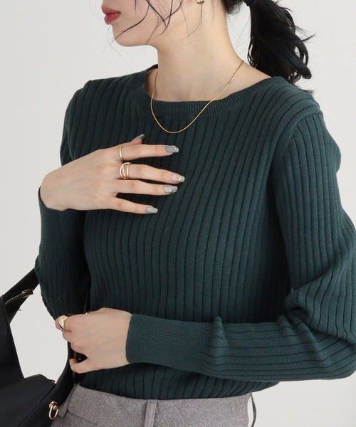 atONE ラウンドネックリブニット 長袖（ニット/セーター）｜atONE