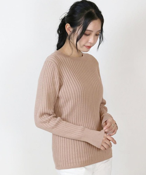 atONE(アットワン)の「atONE ラウンドネックリブニット 長袖(ニット/セーター・レディース・杢グレー/ダークグリーン/ブラック/バーガンディー/グレイッシュベージュ/オフホワイト・M-L/LL~3L/4L~5L/M~L)」の17枚目の写真