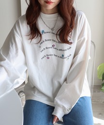 COURO | ハート刺繍/花柄刺繍ボリュームスリーブロンT(Tシャツ/カットソー)