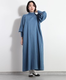 ハイネックギャザーデニムワンピース　セットアップ可能
