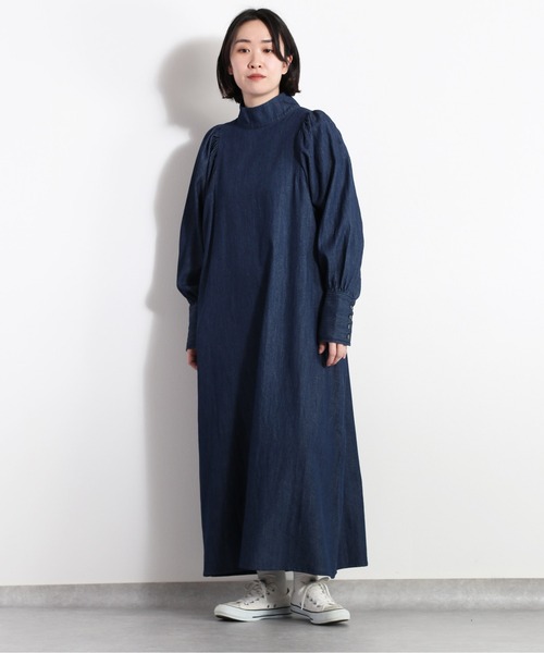 cepo（セポ）の「ハイネックギャザーデニムワンピース　セットアップ可能（ワンピース・レディース・ネイビー/ブルー系3・M）」の2枚目の写真