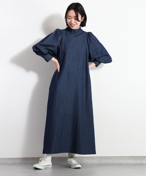cepo（セポ）の「ハイネックギャザーデニムワンピース　セットアップ可能（ワンピース・レディース・ネイビー/ブルー系3・M）」の14枚目の写真