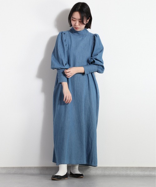 cepo（セポ）の「ハイネックギャザーデニムワンピース　セットアップ可能（ワンピース・レディース・ネイビー/ブルー系3・M）」の3枚目の写真