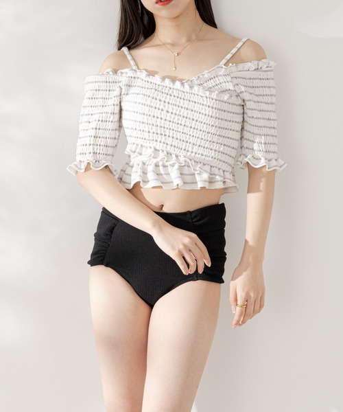 Chicoシャーリングクロスオフショル上下 Chico（チコ）の「【水着/トップス/WEB限定】シャーリングクロス