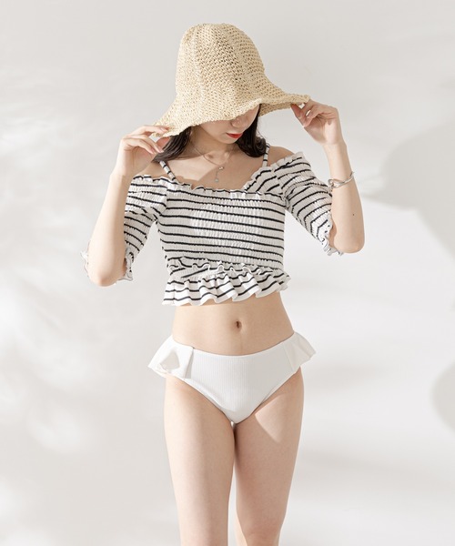 Chico 水着 シャーリングクロスオフショルトップス Chico（チコ）の「【水着/トップス/WEB限定】シャーリングクロス