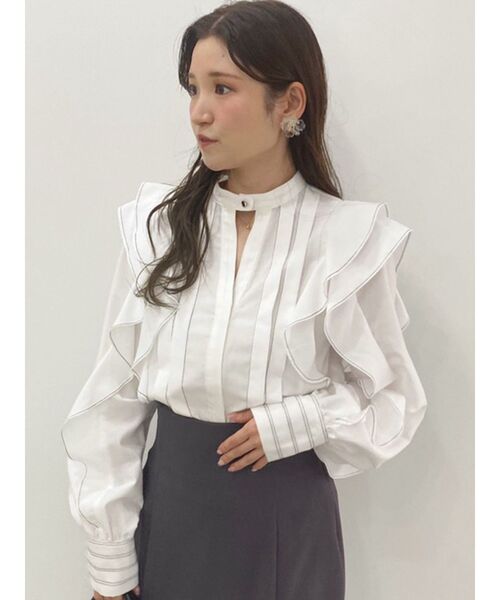 MERCURYDUO（マーキュリーデュオ）の「【To/】タックフリル配色ブラウス（シャツ/ブラウス・レディース・ライトブルー/オフホワイト・FREE）」の8枚目の写真