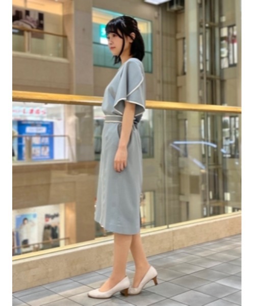 Perfect Suit FActory（パーフェクトスーツファクトリー）の「【セットアップ可能】バイカラーパイピング　スカート　ベージュ/グリーン（スカート・レディース・ライトグリーン/ベージュ・M/L/S）」の9枚目の写真