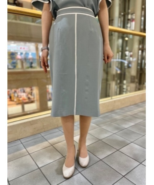 Perfect Suit FActory（パーフェクトスーツファクトリー）の「【セットアップ可能】バイカラーパイピング　スカート　ベージュ/グリーン（スカート・レディース・ライトグリーン/ベージュ・M/L/S）」の11枚目の写真