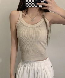 【パット付き】太パイピング リブ キャミソール ブラトップ
