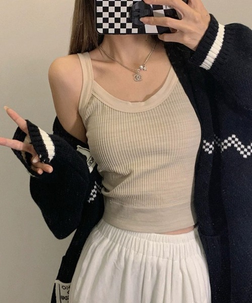 Revo.(レボ)の「【パット付き】太パイピング リブ キャミソール ブラトップ(キャミソール・レディース・ベージュ/グレー/ブラック・FREE)」の8枚目の写真