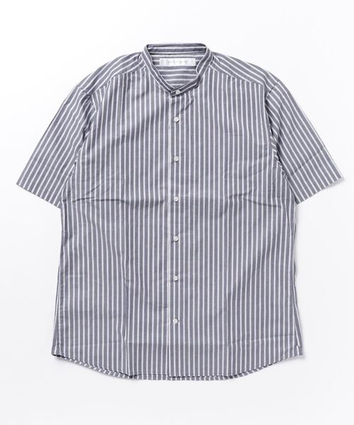 alcali(アルカリ)の「コットンリネンストライプスタンダードバンドカラーシャツ(シャツ/ブラウス・メンズ・ネイビー・3)」の1枚目の写真