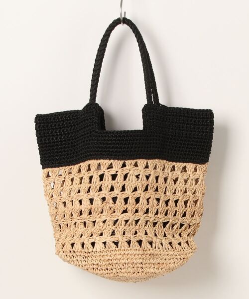 cache cache（カシュ カシュ）の「カシュカシュ cache cache / ラフィア切り替え編みトートバッグ（かごバッグ・レディース・ベージュ系その他/ブラック・FREE）」の3枚目の写真