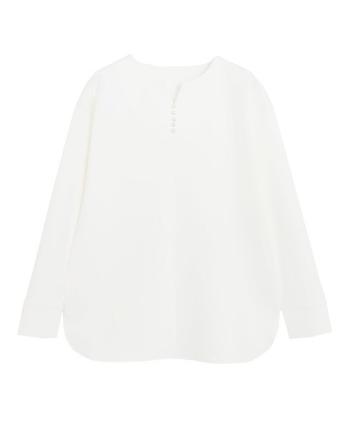 Pierrot(ピエロ)の「ダンボールキーネックパールトップス(Tシャツ/カットソー・レディース・グレイッシュベージュ/オフホワイト/ブラウン/ネイビー・L/M)」の10枚目の写真