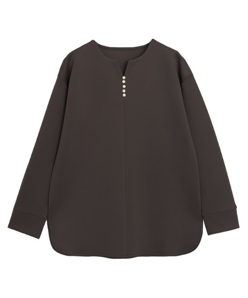 Pierrot(ピエロ)の「ダンボールキーネックパールトップス(Tシャツ/カットソー・レディース・グレイッシュベージュ/オフホワイト/ブラウン/ネイビー・L/M)」の13枚目の写真