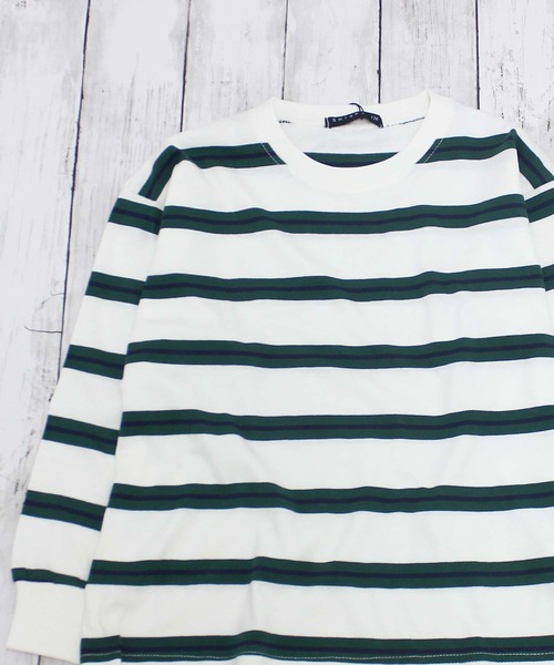 ZI-ON（ジーオン）の「ボーダーオーバーサイズロンT（Tシャツ/カットソー・キッズ・ダークグリーン/オフホワイト/ベージュ/チャコールグレー/ネイビー/ブラック/グレー系その他/ブラック系その他/グリーン系その他/ホワイト系その他/ベージュ系その他/パープル系その他・130cm/150cm/140cm/160cm/120cm/110cm）」の15枚目の写真