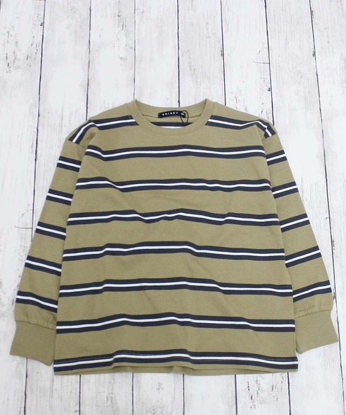 ZI-ON（ジーオン）の「ボーダーオーバーサイズロンT（Tシャツ/カットソー・キッズ・ダークグリーン/オフホワイト/ベージュ/チャコールグレー/ネイビー/ブラック/グレー系その他/ブラック系その他/グリーン系その他/ホワイト系その他/ベージュ系その他/パープル系その他・130cm/150cm/140cm/160cm/120cm/110cm）」の20枚目の写真