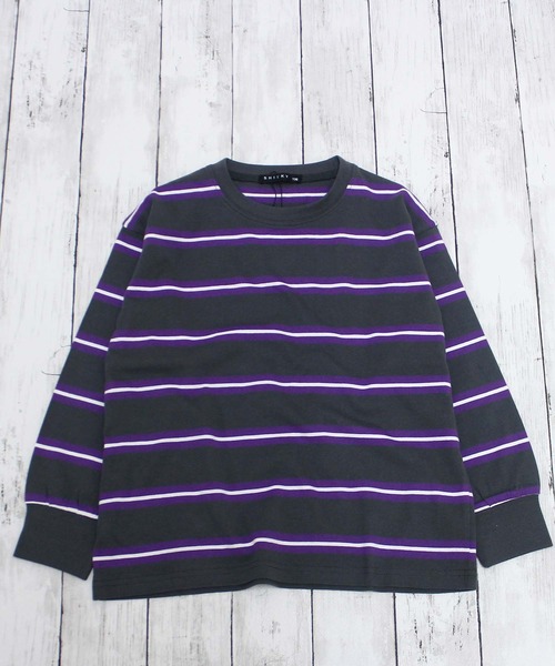 ZI-ON（ジーオン）の「ボーダーオーバーサイズロンT（Tシャツ/カットソー・キッズ・ダークグリーン/オフホワイト/ベージュ/チャコールグレー/ネイビー/ブラック/グレー系その他/ブラック系その他/グリーン系その他/ホワイト系その他/ベージュ系その他/パープル系その他・130cm/150cm/140cm/160cm/120cm/110cm）」の18枚目の写真