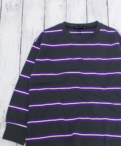 ZI-ON（ジーオン）の「ボーダーオーバーサイズロンT（Tシャツ/カットソー・キッズ・ダークグリーン/オフホワイト/ベージュ/チャコールグレー/ネイビー/ブラック/グレー系その他/ブラック系その他/グリーン系その他/ホワイト系その他/ベージュ系その他/パープル系その他・130cm/150cm/140cm/160cm/120cm/110cm）」の19枚目の写真