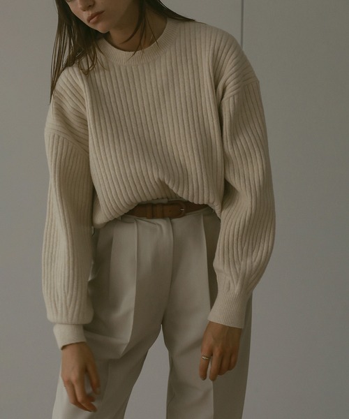 MANOF(マノフ)の「DROP DESIGN KNIT TOPS(ニット/セーター・レディース・ホワイト/グリーン/ブラック・S/M)」の10枚目の写真