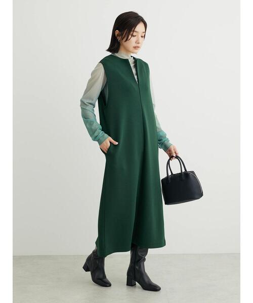 Green　Parks（グリーンパークス）の「キーネックダンボールジャンスカ（ワンピース・レディース・ベージュ/ブラック/ダークグリーン・FREE）」の21枚目の写真