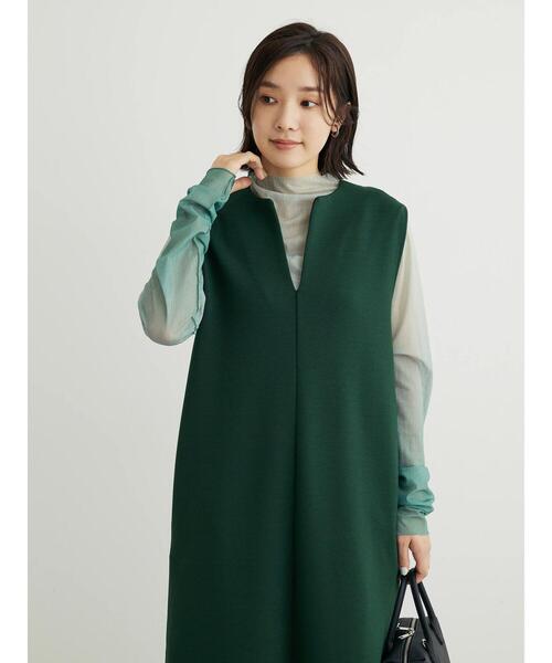 Green　Parks（グリーンパークス）の「キーネックダンボールジャンスカ（ワンピース・レディース・ベージュ/ブラック/ダークグリーン・FREE）」の15枚目の写真