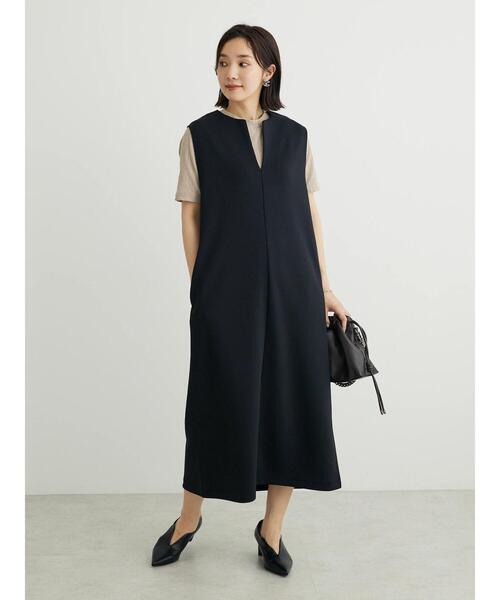 Green　Parks（グリーンパークス）の「キーネックダンボールジャンスカ（ワンピース・レディース・ベージュ/ブラック/ダークグリーン・FREE）」の9枚目の写真