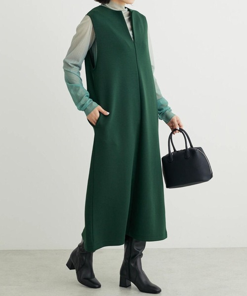 Green　Parks（グリーンパークス）の「キーネックダンボールジャンスカ（ワンピース・レディース・ベージュ/ブラック/ダークグリーン・FREE）」の3枚目の写真