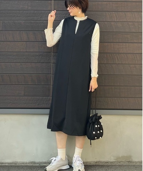 Green　Parks（グリーンパークス）の「キーネックダンボールジャンスカ（ワンピース・レディース・ベージュ/ブラック/ダークグリーン・FREE）」の17枚目の写真