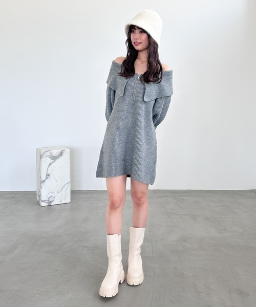 Heather（ヘザー）の「オフショルハーフZIPミニワンピース