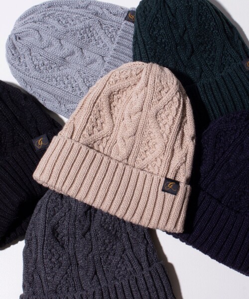 GLOSTER（グロスター）の「【GLOSTER/グロスター】ケーブル編み 裏ボア ニットワッチ ニット帽（ニットキャップ/ビーニー・メンズ・ブラック/グレー/ネイビー/グリーン/ベージュ/ライトグレー・FREE）」の4枚目の写真