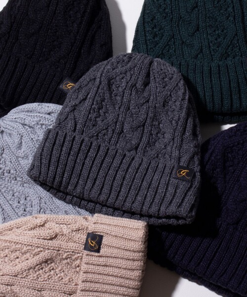 GLOSTER（グロスター）の「【GLOSTER/グロスター】ケーブル編み 裏ボア ニットワッチ ニット帽（ニットキャップ/ビーニー・メンズ・ブラック/グレー/ネイビー/グリーン/ベージュ/ライトグレー・FREE）」の3枚目の写真