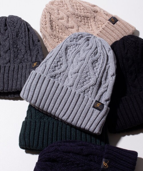 GLOSTER（グロスター）の「【GLOSTER/グロスター】ケーブル編み 裏ボア ニットワッチ ニット帽（ニットキャップ/ビーニー・メンズ・ブラック/グレー/ネイビー/グリーン/ベージュ/ライトグレー・FREE）」の2枚目の写真