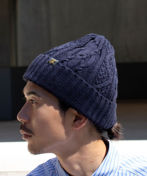 GLOSTER（グロスター）の「【GLOSTER/グロスター】ケーブル編み 裏ボア ニットワッチ ニット帽（ニットキャップ/ビーニー・メンズ・ブラック/グレー/ネイビー/グリーン/ベージュ/ライトグレー・FREE）」の7枚目の写真