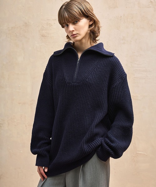 EMMA CLOTHES(エマクローズ)の「リブ編みハーフジップルーズプルオーバーニット EMMA CLOTHES(ニット/セーター・メンズ・ブルー/アイボリー/チャコール/ブラック/ベージュ・L/M)」の5枚目の写真