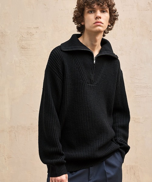 EMMA CLOTHES(エマクローズ)の「リブ編みハーフジップルーズプルオーバーニット EMMA CLOTHES(ニット/セーター・メンズ・ブルー/アイボリー/チャコール/ブラック/ベージュ・L/M)」の2枚目の写真
