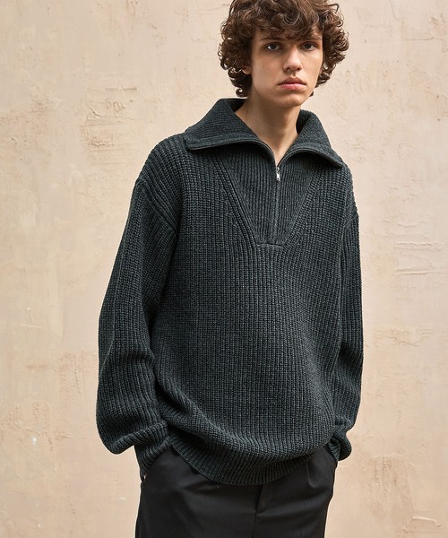 ENOF velour jersey zip tops 新品 リブ編みハーフジップルーズプルオーバーニット EMMA CLOTHES