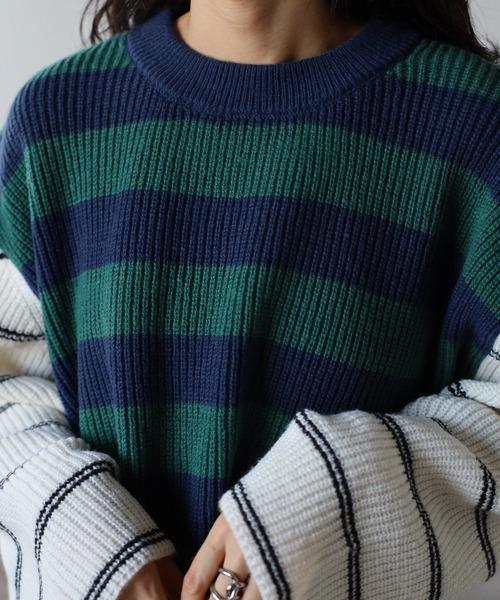 COMMRE（コムル）の「配色切り替えボーダーショートニットプルオーバー（ニット/セーター・レディース・グリーン/ブルー/レッド・FREE）」の21枚目の写真