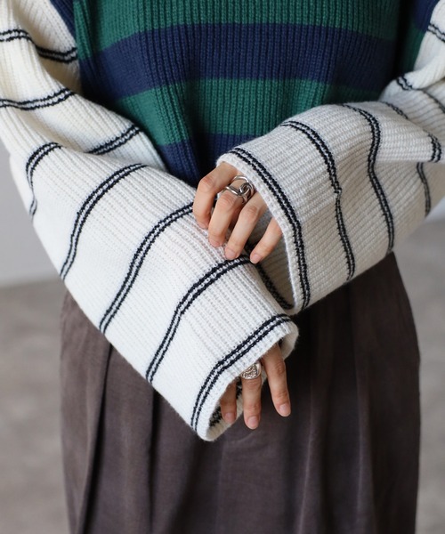 COMMRE（コムル）の「配色切り替えボーダーショートニットプルオーバー（ニット/セーター・レディース・グリーン/ブルー/レッド・FREE）」の22枚目の写真