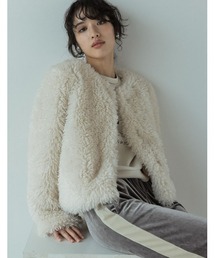 Re:EDIT | [2023-24 WINTER PRE ORDER]チベットライクフェイクファーショート丈ノーカラージャケット(ノーカラージャケット)
