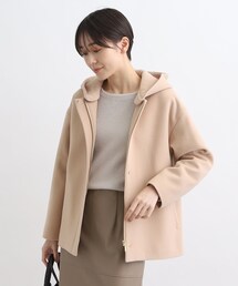 【ウール/2WAY】フーテッドミドルコート