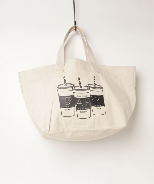 BAPY BY A BATHING APE（ベイピーバイアベイシングエイプ）の「BAPY LOGO GRAPHIC TOTE BAG（トートバッグ・レディース・アイボリー・FREE）」の4枚目の写真