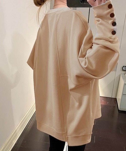 deux amour（ドゥーザムール）の「袖ボタンクルーネックロンT（Tシャツ/カットソー・レディース・ブラック/ベージュ/ホワイト/ブラウン・FREE）」の4枚目の写真