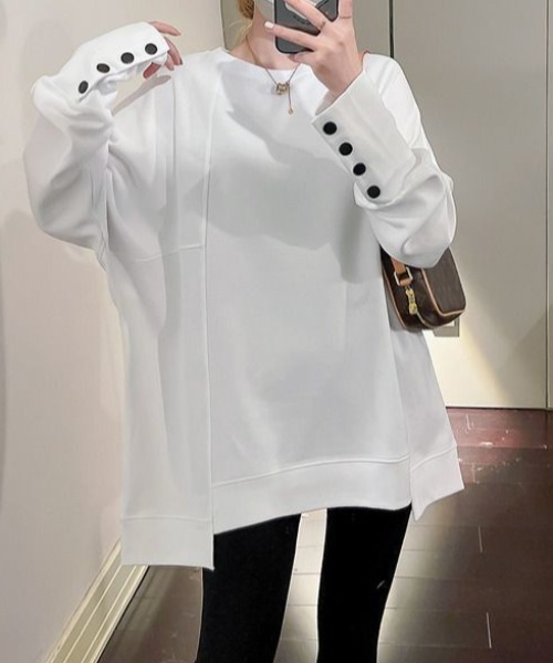 deux amour（ドゥーザムール）の「袖ボタンクルーネックロンT（Tシャツ/カットソー・レディース・ブラック/ベージュ/ホワイト/ブラウン・FREE）」の7枚目の写真