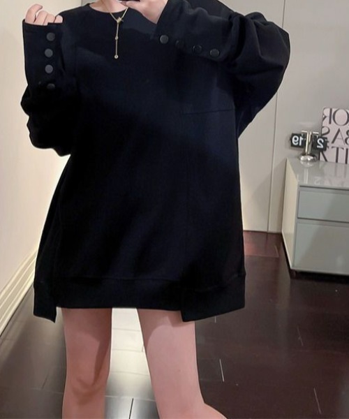 deux amour（ドゥーザムール）の「袖ボタンクルーネックロンT（Tシャツ/カットソー・レディース・ブラック/ベージュ/ホワイト/ブラウン・FREE）」の8枚目の写真