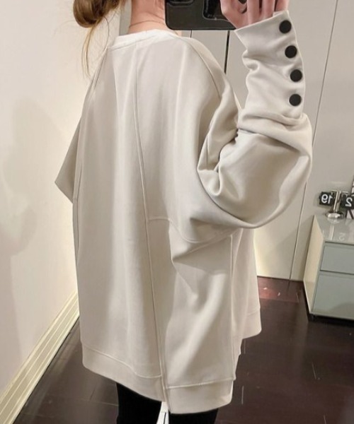 deux amour（ドゥーザムール）の「袖ボタンクルーネックロンT（Tシャツ/カットソー・レディース・ブラック/ベージュ/ホワイト/ブラウン・FREE）」の16枚目の写真