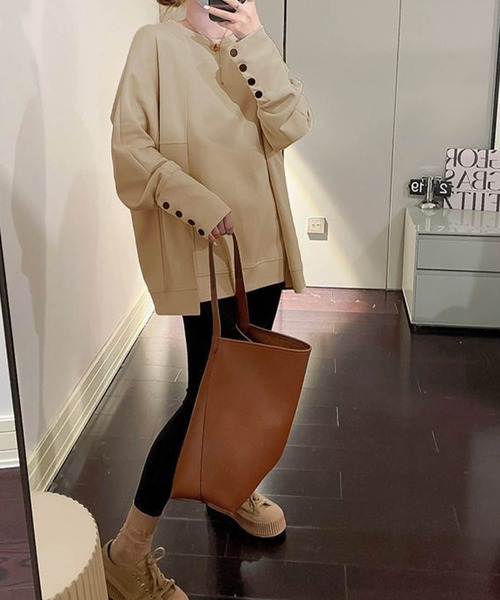 deux amour（ドゥーザムール）の「袖ボタンクルーネックロンT（Tシャツ/カットソー・レディース・ブラック/ベージュ/ホワイト/ブラウン・FREE）」の14枚目の写真