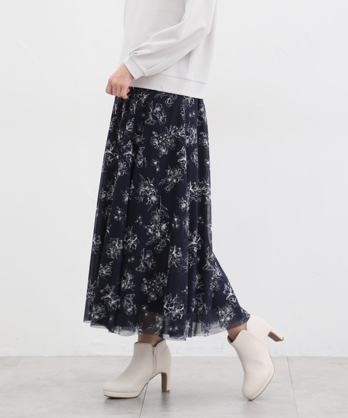 BPN ブラックピースナウ　チュール付きスカート　Ｍ ネイビー　ストライプ BPN ブラックピースナウ チュール付きスカート M ネイビー