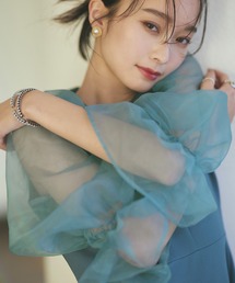 【 オケージョン 】オーガンジースリーブ フレアワンピースドレス レディース ロング丈 長袖 フォーマルドレス 体型カバー パーティドレス パーティ オケージョンドレス 美脚効果